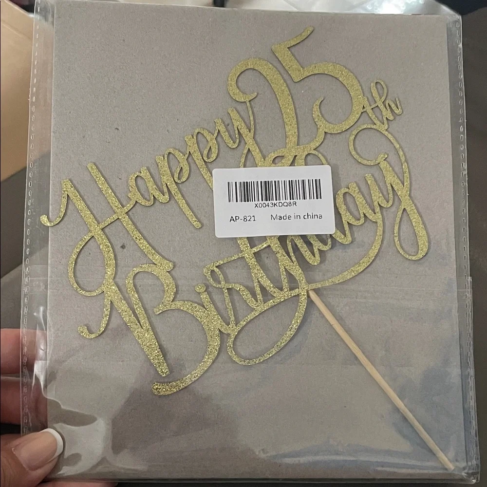 Gold Happy 25th Birthday Cake Topper